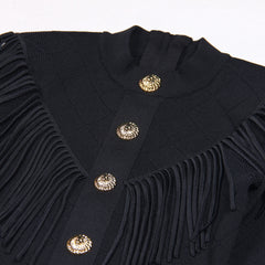 Spring and Autumn High Quality Knitted V-neck Tassel Slimming Long Sleeve Dress