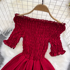 Schulterfreies A-Linien-Kleid, Urlaubskleid am Meer