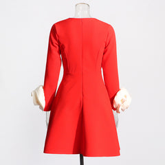 French Chanel style round neck three-dimensional flower design short skirt slim fit high waist A-line dress