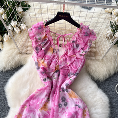 Bedrucktes Kleid mit V-Ausschnitt für Damen