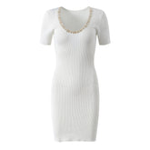 collar heavy industry nail bead commuting slim fit short sleeved dress gentle anti-aging dress