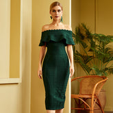Slim Bandage Dress Evening Dress Skirt Banquet Host Temperament Package Hip Off-The-Shoulder Dress