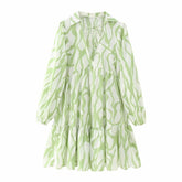 Women V Neck Graffiti Print Casual Mini Shirt Dress