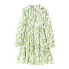 Women V Neck Graffiti Print Casual Mini Shirt Dress