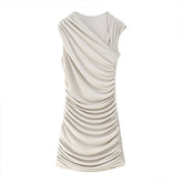 Women Short Drop Dress Woman Neckline Asymmetric Sleeveless Slim Fit Female Chic Mini Dresses