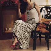 Knitted dress, contrasting color, backless French mid length skirt