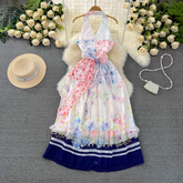 Neckholder-Kleid mit Print in mittlerer Länge, A-Linie