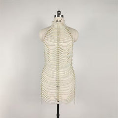 Beaded sexy backless hollowed out neckline dress, banquet party performance dress