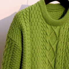 Women's autumn winter green twist sweater