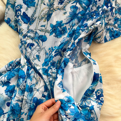 Sommer neue retro elegante modische gedruckt kurzarm lange kleid