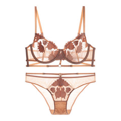 Floral Embroidery Hollow Out Bra And Panty Set