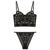 Besticktes, verstellbares Dessous-Set mit Raffung