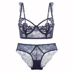 Ultradünnes transparentes Dessous-Set mit Blumenstickerei