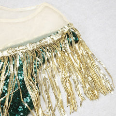 Dark Green Sequin Temperament Tassel Long Skirt Evening Dress Party Slim Evening Dress