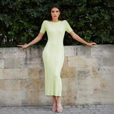 Rabbit velvet core spun yarn thin short sleeved knitting long dress casual waist Fried Dough Twists dress