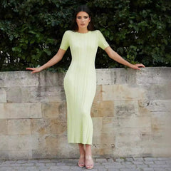 Rabbit velvet core spun yarn thin short sleeved knitting long dress casual waist Fried Dough Twists dress