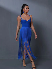 Fringed Long Bandage Dress Women Evening Party Dress n Elegant Blue Sexy Birthday Club Outfits Summer