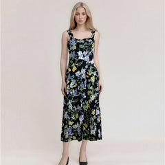 backless hollow y printed camisole MIDI dress