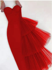 Red Color Women Sexy Off the Shoulder Ruffles Bodycon Mid-calf Dress Rayon Bandage Celebrate Birthday Party Dress