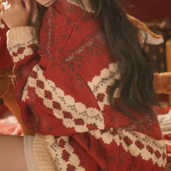 Women's autumn and winter red sweater