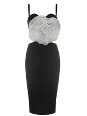 Ladies Splicing 3D Large Flowers Spaghetti Strap Backless Design Club Party Sleeveless Sexy Midi Bandage Dress