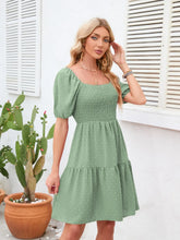 Dot Smocked Square Neck Dress