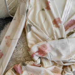 Elegantes langärmliges V-Ausschnitt-Twist-Mid-Length-Print-Kleid für den Herbst