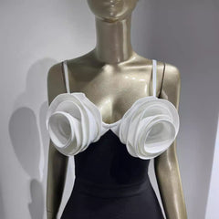 sexy white suspender flower A-line black party dress