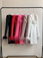 Black White Red Pink Blue Dusty Pink Bandage Feathers Dress
