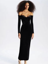 Black long sleeved lace lace velvet dress, European and American women's clothing, high-end dress, long skirt