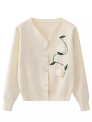 Chaqueta tipo cárdigan de punto con bordado floral