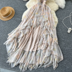 Neckholder-Sommerkleid mit unregelmäßigem Blumenmuster für Damen