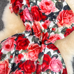 Sleeveless waist slimming a-line slit print dress elegant maxi dress