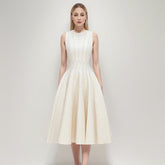 French high-end three-dimensional voluminous waist cinched long skirt with striped temperament slimming sleeveless dress