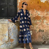 Autumn flower series V-neck long sleeved dress