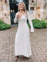 V-neck Women Knitted Maxi Dress Autumn Elegant Ribbed Long Sleeve Bodycon Dress