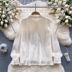 Retro palace style long-sleeve shirt autumn lace blouses