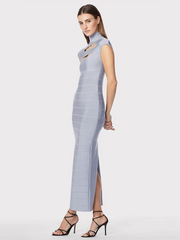 Sleeveless Stand Collar Hollow Bodycon Celebrity Party Club Maxi Dress