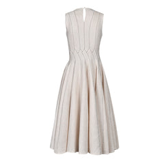 French high-end three-dimensional voluminous waist cinched long skirt with striped temperament slimming sleeveless dress