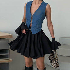 White pleated mini dress fresh mini dress commuting skirt