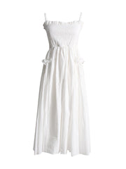 Party dress with pleated suspender and long solid color large hem dress