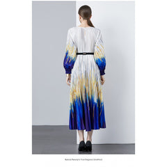 European and American style round neck three bedroom pleated slim fit mid length dress