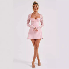 Sexy lace long sleeved dress with backless straps