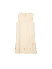 French style small fragrance A-line skirt floral heavy industry nail bead round neck ribbon dress sleeveless