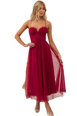 Elegant and sexy suspender mesh party evening dress