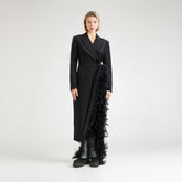 Autumn niche asymmetrical suit dress spliced mesh high-end party dress long coat
