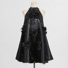European and American socialite style dress with floral sophistication A-line short skirt