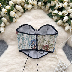 Retro court style oil painting printing slim fit tube top vest