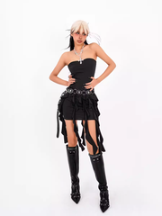 Unregelmäßiges A-Linien-Kleid mit Rüschen und Bändern