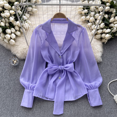 Women's autumn retro puff sleeve lapel blouses